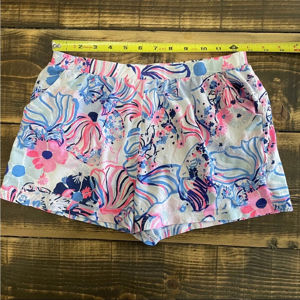 Lilly Pulitzer Girls XL Floral Shorts Pink Blue Tropical Print Pockets - Picture 7 of 7